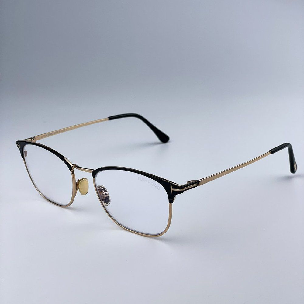 Tom Ford FT5750-B 001 Eyeglasses Black Gold Blue Block Square Unisex - Picture 5 of 12